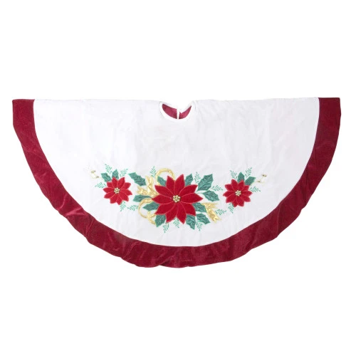 48" Ivory And Red Poinsettia Christmas Tree Skirt With Beads 3 48" Ivory And Red Poinsettia Christmas Tree Skirt With Beads
