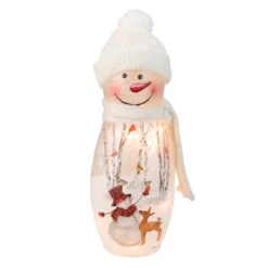 11" White And Red Lighted Snowman Christmas Tabletop Decoration