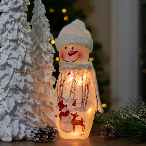 11" White And Red Lighted Snowman Christmas Tabletop Decoration 7 11" White And Red Lighted Snowman Christmas Tabletop Decoration - Image 5