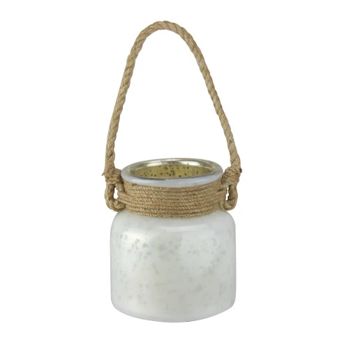 6.25" White And Brown Mercury Glass Hurricane Lantern With Rope - 31530782 4 6.25" White And Brown Mercury Glass Hurricane Lantern With Rope - 31530782 - Image 2
