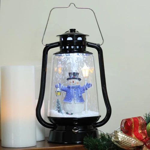 Northlight 13.5" Black Lighted Musical Snowman Snowing Christmas Table Top Lantern 5 Northlight 13.5" Black Lighted Musical Snowman Snowing Christmas Table Top Lantern - Image 3