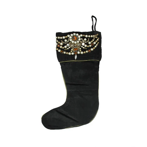 20" Black And Gold Pearl Beaded Christmas Stocking 3 20" Black And Gold Pearl Beaded Christmas Stocking
