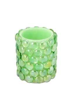 Melrose 4" Green Beaded LED Lighted Battery Operated Flameless Pillar Candle - Amber Flicker Flame