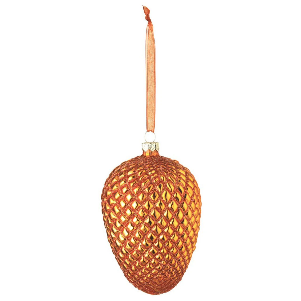 4.25" Orange And Gold Glittered Glass Pine Cone Christmas Ornament 3 4.25" Orange And Gold Glittered Glass Pine Cone Christmas Ornament