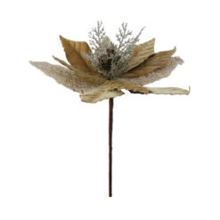 12" Brown And Silver Sparkling Branch With Glittered Pine Cone Center Spray