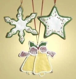 Roman Club Pack Of 12 Green And Yellow Snowflake And Bell Shaped Faux Cookie Christmas Ornaments 3.5"