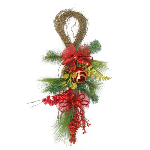 Northlight 26" Long Needle Pine And Berry Artificial Christmas Teardrop Swag, Unlit 3 Northlight 26" Long Needle Pine And Berry Artificial Christmas Teardrop Swag, Unlit