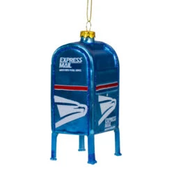 Northlight 4.5" Shiny Blue "Express Mail" USPS Mailbox Glass Christmas Ornament