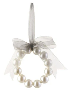 5" Ivory And Silver Pearl Wreath With Bow Christmas Ornament