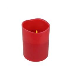 Northlight 8" Red Battery Operated LED Lighted 3-Wick Flickering Wax Christmas Pillar Flameless Candle