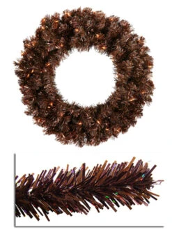 Pre-Lit Brown Sparkling Artificial Christmas Wreath - 36-Inch, Clear Lights