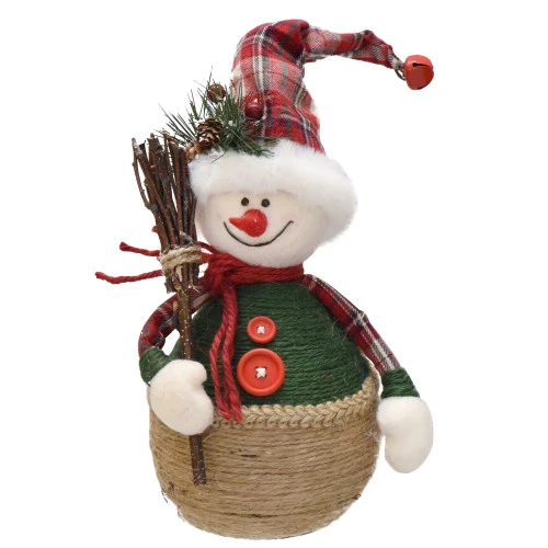 Northlight 14.5" Green And Red Plaid Snowman With Broom Tabletop Christmas Figurine 3 Northlight 14.5" Green And Red Plaid Snowman With Broom Tabletop Christmas Figurine