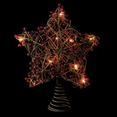 Northlight 13.5" Brown Rattan With Red Berries Star Christmas Tree Topper - Clear Lights 4 Northlight 13.5" Brown Rattan With Red Berries Star Christmas Tree Topper - Clear Lights - Image 2