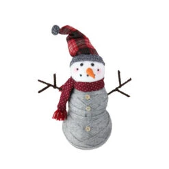 18.5" Woven Style Sweater Snowman With Plaid Hat Christmas Tabletop Decoration