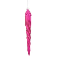 8ct Pink Shatterproof 2-Finish Spiral Icicle Christmas Ornaments 7.5"