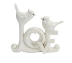 8" Ivory White "Love" With Birds Christmas Table Topper