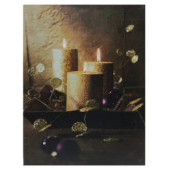 Northlight LED Lighted Glittery Gold Flickering Candles Christmas Canvas Wall Art 15.75" X 11.75"