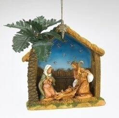 Roman 4" Brown And Green Holy Family Nativity With Palm Trees Christmas Ornament