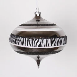 Safari Black And White Zebra Stripes Onion Drop Christmas Ornament 8" (200mm)