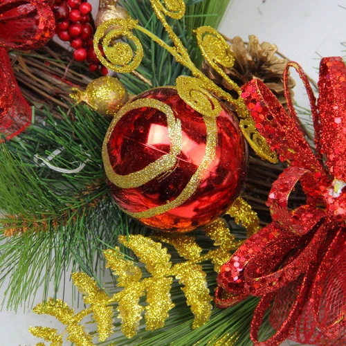 Northlight 26" Long Needle Pine And Berry Artificial Christmas Teardrop Swag, Unlit 4 Northlight 26" Long Needle Pine And Berry Artificial Christmas Teardrop Swag, Unlit - Image 2